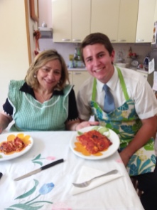 My comp. Anziano Hansen and Sorella Spadafora with the lasagna we made