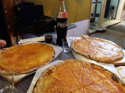 Some real Pizze Margherite (which is the real plural for Margherita pizzas, which is also the real name for cheese pizza) we ate with an investigator