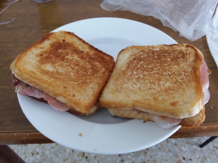 Homemade Puccie, a Puccia is a kind of sandwich from the south of Italy, it is essentially a grilled sandwich with sliced prosciutto, mozzarella, and mayo.